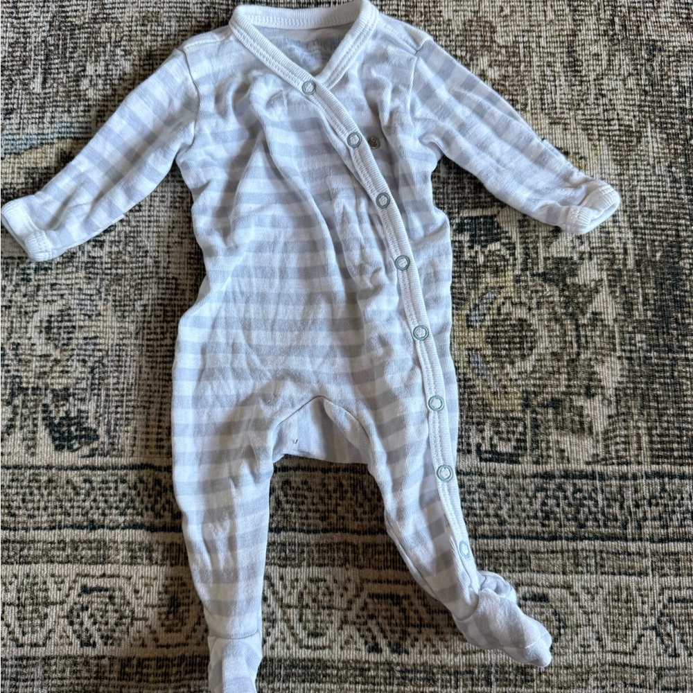 Organic cotton Striped Footed One-Piece Baby Romper - Light Gray